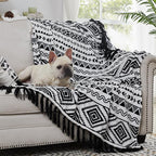 CASAAGUSTO Boho Throw Blanket - Black and White Decorative Blankets with Tassel, Printed Flannel Bohemian Blanket for Chair, Bed, Sofa, Couch(60 * 80, Black and White)