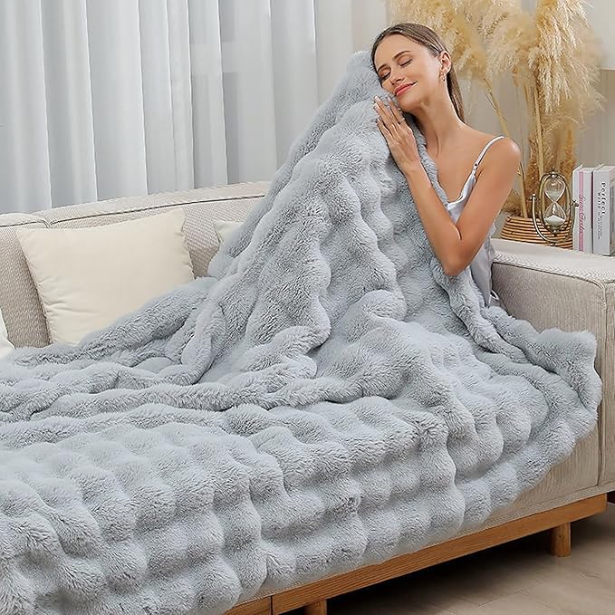 UKELER Ultra Soft Throw Blanket Grey Fluffy Blankets & Throws Faux Fur Blanket for Couch, Bed, Sofa Cozy Plush Warm Thick Velvet Blanket for Women, Men 50''x60''