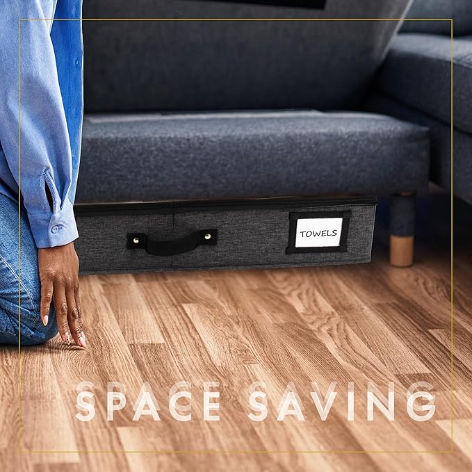 HOMELUX THEORY 2pc Under Bed Storage Containers, Bedroom Under the Bed Drawer Storage Organizer with Bins and Lids, Large Underbed Clothes Storage Box Ideal for Blanket, Fabric, & Shoes (Dark Gray)