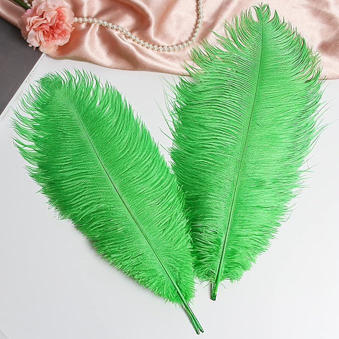 THARAHT Green Ostrich Feathers 12pcs Large Natural Bulk 14-16Inch 35cm-40cm for Wedding Party Centerpieces Mardi Gras and Home Decoration Feathers