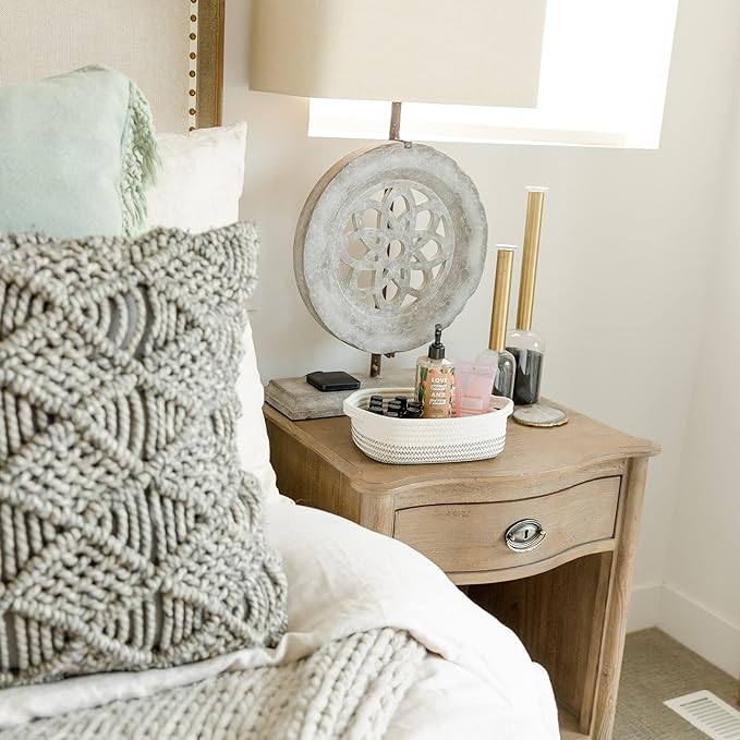 NaturalCozy 5-Piece Rectangle Storage Basket Set- Natural Cotton Rope Woven Baskets for Organizing! Small Basket for Montessori, Baby Nursery, Dog Toy Baskets, Cat Toy Box, Bathroom Organization Bin