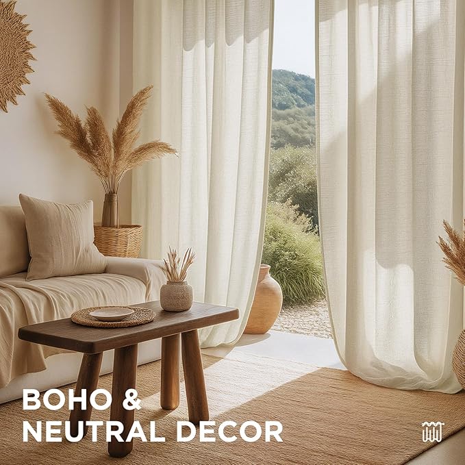 Joydeco Linen Curtains 96 inch Length 2 Panel Set, Light Filtering Curtain for Living Room Bedroom, 52 inch Wide Drapes with Rod Pocket Back Tab (96" Lx52 W, Ivory on Linen)