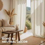 Joydeco Linen Curtains for Living Room,Light Filtering Rod Pocket Back Tab Semi Sheer Drapes Window Long Curtains 90 inches Long Ivory