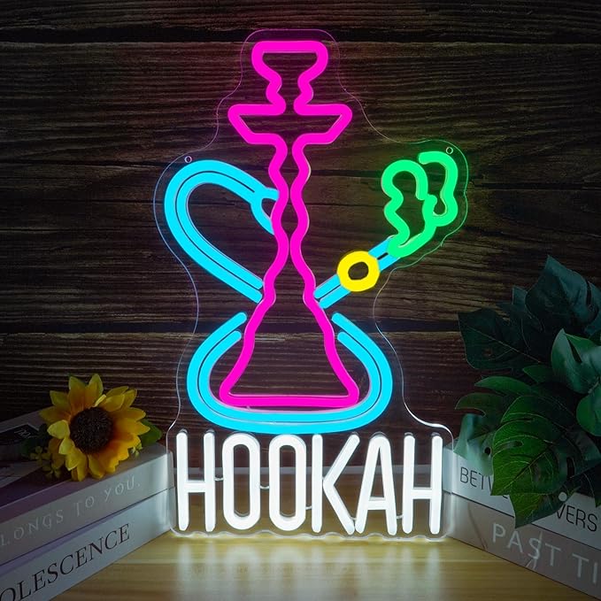 Hookah Neon Sign Nargile Lounge Sign Colorful LED Light for Shisha Bars and Lounges Decor Dimable USB Neon Signs for Man Cave,Hookah Shops,Vape Bars and Vapor Lounges(16.5 * 9.8inch)