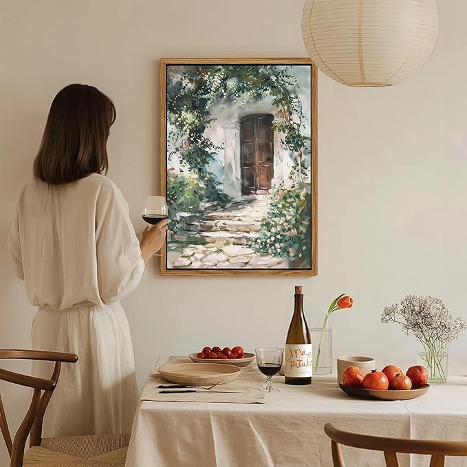 Floating Framed Canvas Vintage Wall Art, Rustic Cottage Spring Garden Oil Paintings Print, Country Floral Pictures Wall Decor for Living Room Bedroom Office Home Decor 16x24 inch