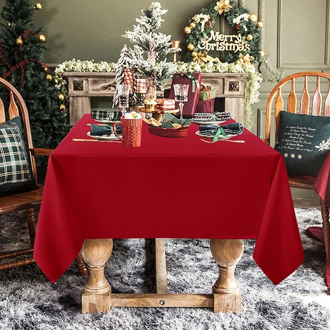 sancua Rectangle Tablecloth - 60 x 120 Inch - Stain and Wrinkle Resistant Washable Polyester Table Cloth, Decorative Fabric Table Cover for Dining Tables, Buffet Parties, Christmas Red