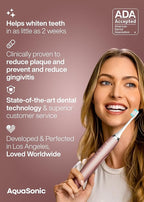 Aquasonic Vibe Series Ultra-Whitening Toothbrush – ADA Accepted Electric Toothbrush - 8 Brush Heads & Travel Case – 40,000 VPM Motor & Wireless Charging - 4 Modes w Smart Timer – Satin Rose Gold