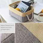 TheWarmHome Decorative Basket Rectangular Fabric Storage Bin Organizer Basket with Handles for Clothes Storage (Gold&Grey, Medium-1Pack,13.8L*9.8W*6.7H)