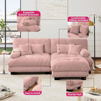 Loveseat Modular Sectional Sofa, L Shaped Couch with Ottoman, Cloud Couch Sectional Couch Home Sofa Living Room Oversized Couch Deep Seat Couch with Round Bolster Armrests 4 Pillows(Pink)