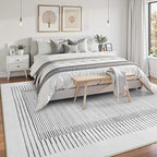 Wonnitar Washable Striped 8x10 Rugs for Living Room, Non-Slip Soft Grey Berber Stripe Bedroom Rug, Low Pile Minimalist Floor Carpet for Dining Room Living Room Office Department (Grey, 8' x 10')