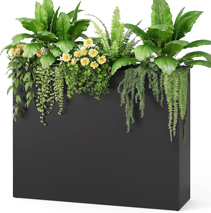 Stoog 38" Metal Tall Rectangular Planter - All-Weather Planter Box for Indoor/Outdoor Use, with Removable Insert Shelf, and Modern Design for Plants, Flowers, Garden, Black
