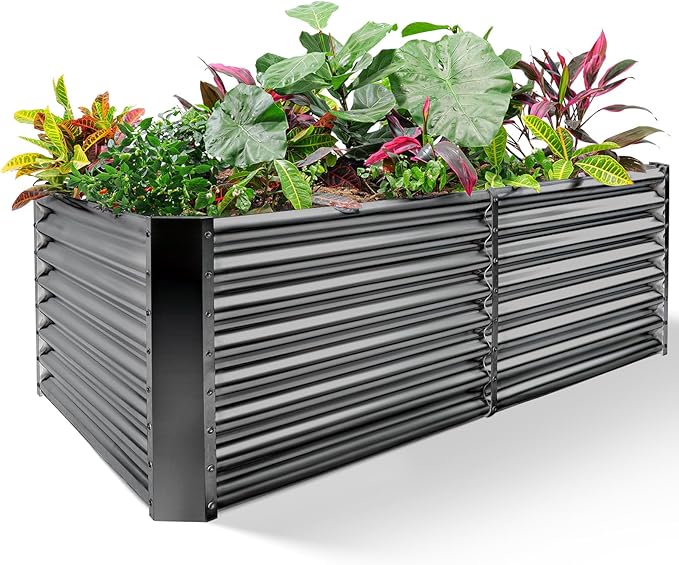 Land Guard 6×3×2 ft Galvanized Raised Garden Bed Kit, Galvanized Planter Raised Garden Boxes Outdoor, Large Metal Raised Garden Beds for Vegetables(Grey)…