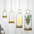 16" High Versatile Modern Metal Hurricane Lantern with Handmade Sturdy Glass Dome for Pillar Candle & Plants (Brass, 6.3"x16.5")