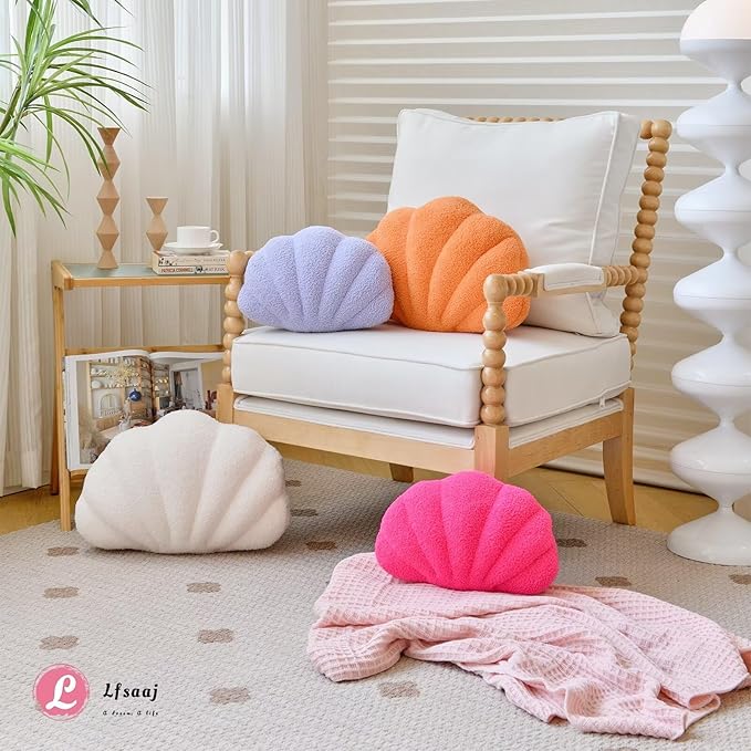 Lavender Seashell Throw Pillows, Shell Shaped Throw Pillows, 13 Inch Soft Home Decorative Pillow Plush Cushion for Bed Couch Living Sofa Room Decor Accent Throw Pillow