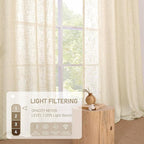LAMIT Short Linen Curtains 40 inches Long for Small Window, Bronze Grommet Linen Drapes Light Filtering Sheer Window Curtains for Kitchen, Set of 2 Panels (34 x 40 Inch, Beige)