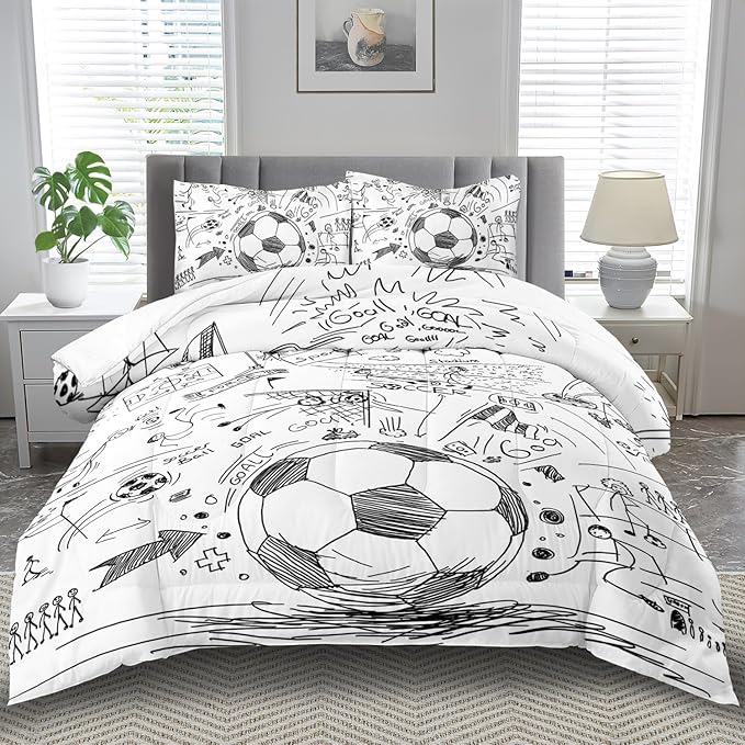Football Sports Comforter Sets for Boys Twin,Soccer Comforter Sport Bedding for Boys Room,Gaming Bed Soccer Bedding Twin Set,Games Quilt Bedroom Bed Decor Kids and Teen