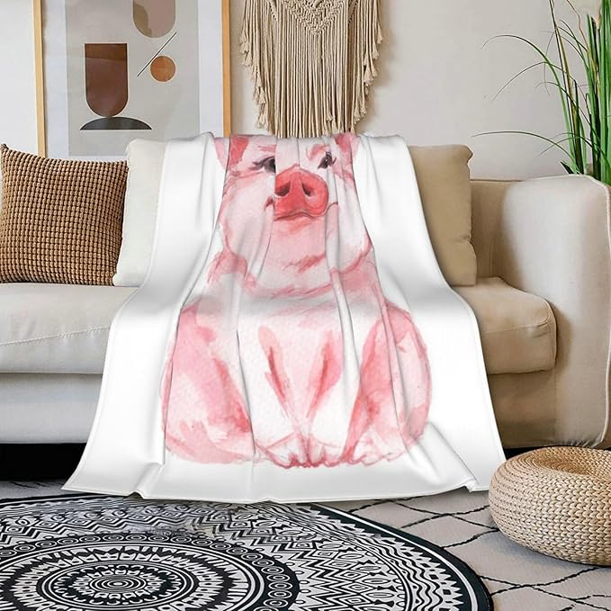 HGOD DESIGNS Lovely Pink Pig Watercolor Blanket, Super Soft Pig Throw Blanket 50"x60" Blanket for Bed Couch Chair Fall Winter Camping Living Room Office