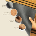 Welcome Doormats, Natural Coco Coir Mats with Non-Slip PVC Backing, Indoor Outdoor Mats for Home & Office, Floor Mats for Door Decor, Plain Entry Mat with Stripes, Beige & Black, 30"x17"
