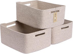 Large Storage Baskets for Shelves, Closet Organizers Bins for Clothes Blanket Towels, Baby Nursery, Toy Baskets Box, Woven Rope Baskets, 17 x 13 x 7.5”, 3 Packs Mixed Brown