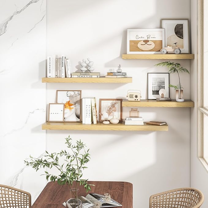 RICHFOCUS 40Inch Floating Shelves for Wall 2 Pack Shelves for Bedroom|Kitchen|Bathroom Wall Mounted Rustic Wood Floating Shelf with Invisible Brackets for Books|Storage|Decor, Oak