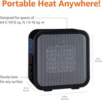 Amazon Basics Ceramic Space Heater, Mini Heater for Office Desk, Portable Tent Heater for Camping (Indoor Use), 500 W, With Tip-Over Protection, Lightweight (1.4 LBS), Black, 5.87”D x 3.15”W x 5.95”H