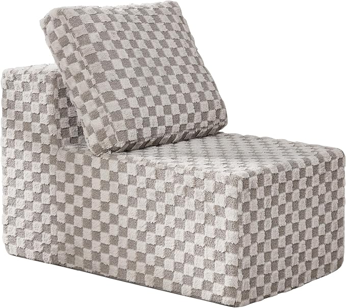 Single Sofa 1 Seat Couch with Deep Seat Memory Foam Cloud Chair with Pillows Large Sofa with L Shape for Living Room Bedroom (Plush Grey, Single)