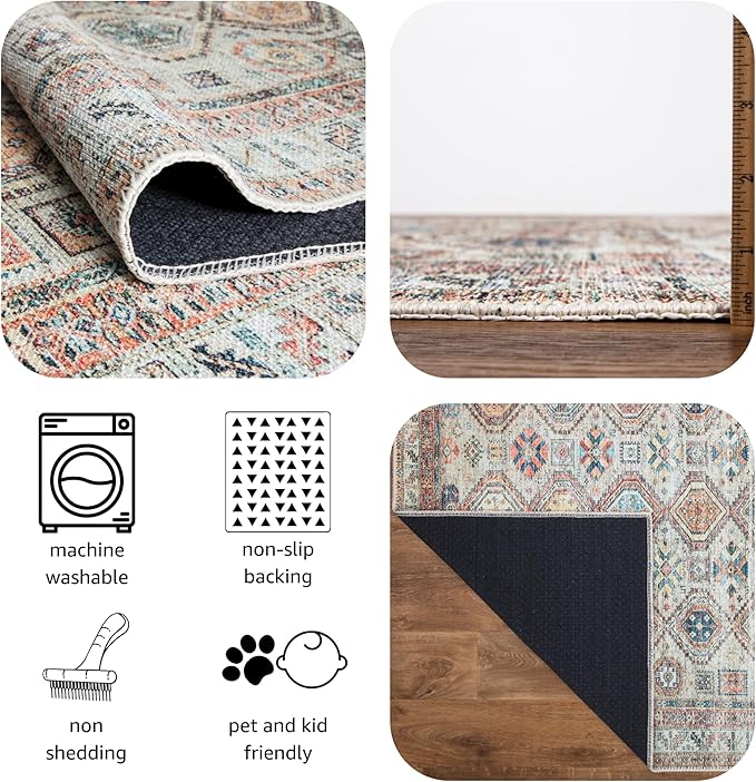 Keen Home Design 5x7 Rug - Machine Washable Area Rug with Non-Slip Backing, Ideal for Living Room, Dining Room, Bedroom - Vintage, Easy Clean, Durable, Low Pile Rug - (5' x 7')