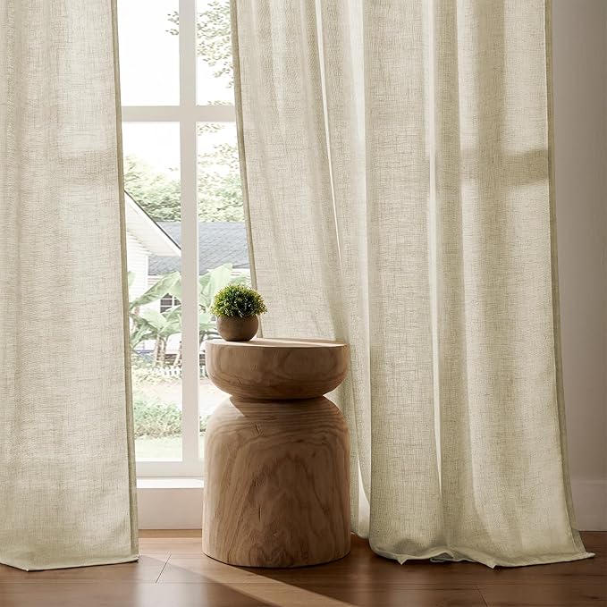 Joydeco Linen Curtains 108 Inch Length 2 Panel Sets,Light Filtering Curtains for Bedroom 52 Inch Wide Living Room Drapes with Back Tabs & Rod Pockets (W52 x L108 Inch, Linen)