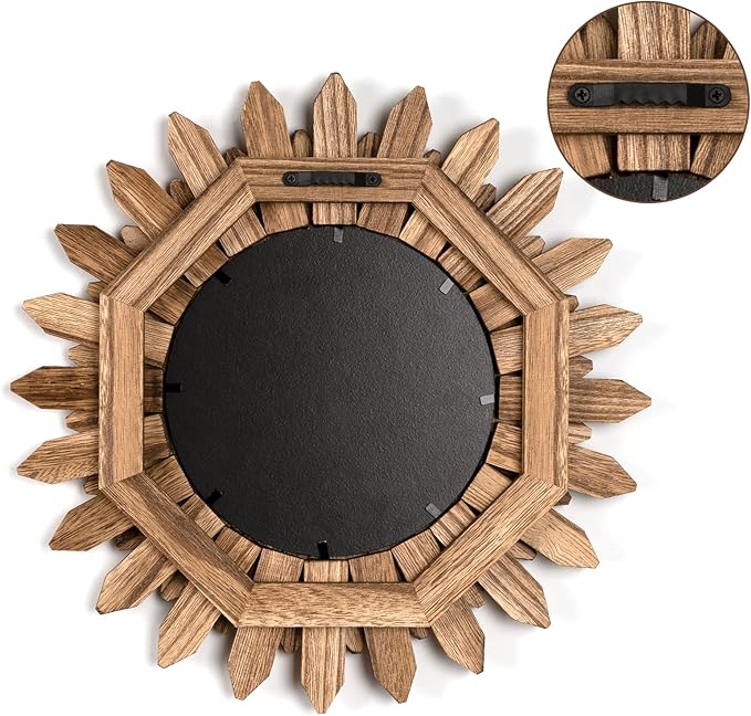 Honiway Boho Wall Decor Mirror 2 Pack Rustic Wood Mirror 12 inch Boho Mirror Home Decor Farmhouse Room Decorations for Bedroom Living Room Carbonized Black