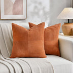 Fancy Homi 2 Packs Burnt Orange Decorative Throw Pillow Covers 18x18 Inch for Living Room Couch Bed Sofa, Farmhouse Boho Home Decor, Soft Corss Corduroy Patchwork Textured Accent Cushion Case 45x45 cm