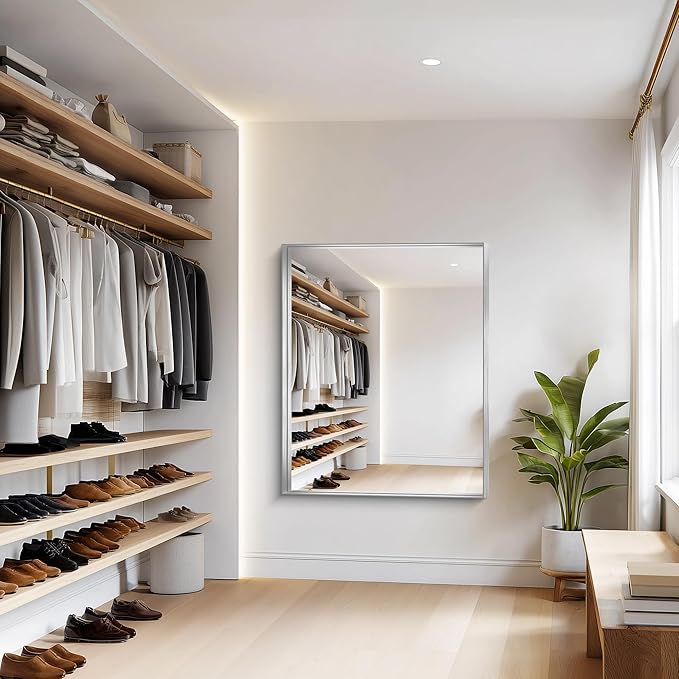 Silver Bathroom Mirror, 40x48 Inch Rectangular Framed Mirror, Large Wall Mounted Bathroom Vanity Mirror Over Sink for Bedroom,Restroom, Living Room, Hangs Vertically or Horizontally