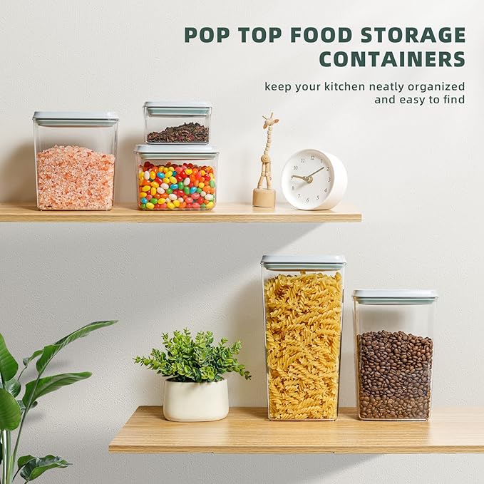 Pop Up Lid Food Storage Containers, Clear Storage Containers for Pantry Airtight Kitchen Containers Storage Set - 5 Pack for Cereal, Flour and Sugar, 3.5Qt, 2.9Qt, 2.1Qt, 1.3Qt, 0.6Qt