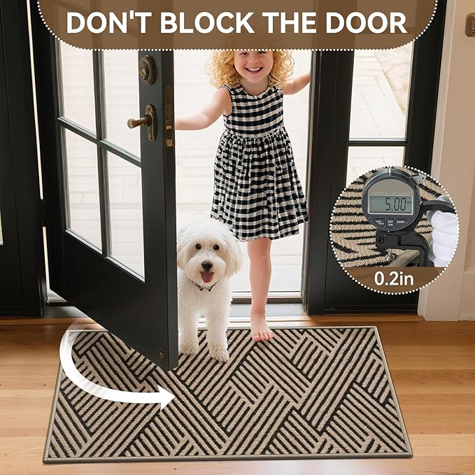 Front Door Mat Outside Entrance, Non Slip Rubber Backing, Trap Dirt and Moisture, Easy Clean Low Profile Welcome Floor Mats for Patio Porch Indoor Outdoor Entry Mat, 24x35 Inch, Brown