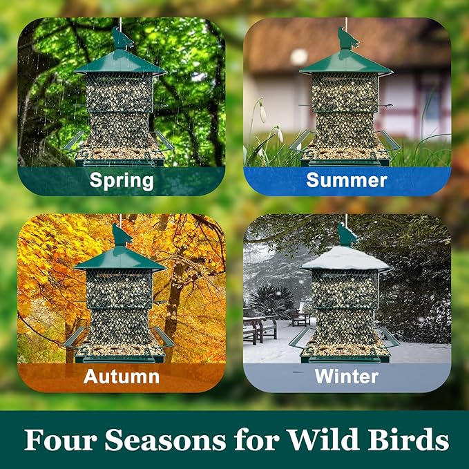 Bird Feeders for Outdoors, 6.5lb Large Capacity, Heavy Duty Metal Bird Feeder, Supports Cardinal, Finch, Blue Jay and Wild Birds(Green)