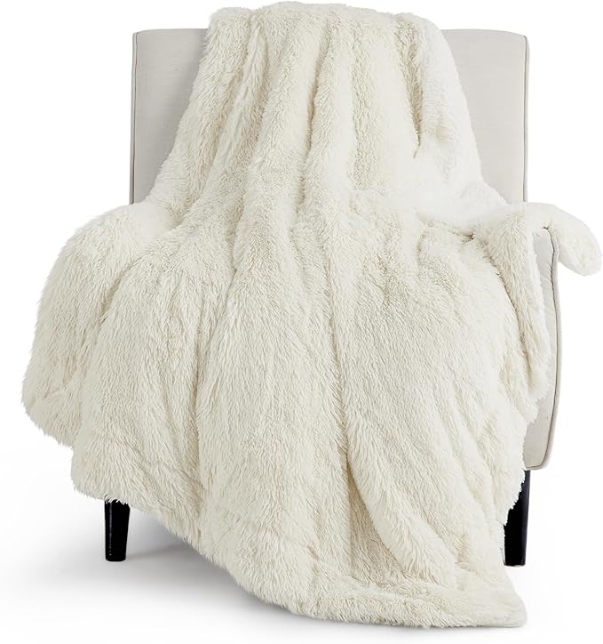 Bedsure GentleSoft Fuzzy Sherpa Faux Fur Twin Blanket Cream Cozy Gifts for Women, Soft Fleece Plush Warm Minky Thick Blanket Twin Size for Bed, Couch, Room Dorm Essentials Cream Decor Gifts, 60x80