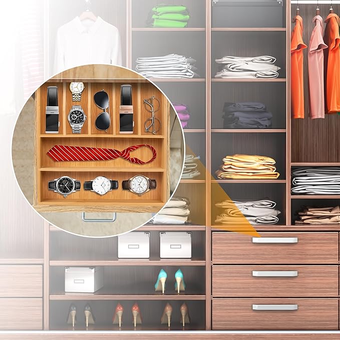 Bellsal Bamboo Silverware Drawer Organizer, Kitchen Utensil Drawer Organizers, 12"x15.7" Utensils Holder Cutlery Tray with Grooved Drawer Dividers for Kitchen Flatware Bedroom Office(7 Slot, Natural)