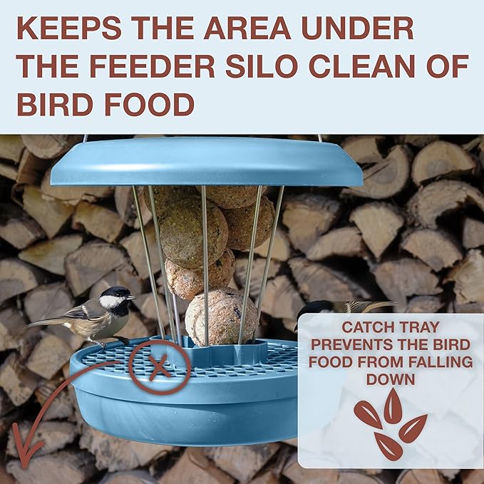 SWISSINNO No Mess Bird Feeder Lucerne Smart Birds for Fat Balls - Feed Birds, not mice & Rats! Robust & Reliable for Hanging - Made in EU - Light Blue
