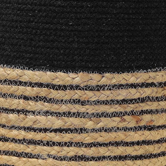 REDEARTH · Cylindrical Pouf Ottoman - Braided Pouffe Accent Sitting Round Footrest for Living Room, Bedroom, Nursery, kidsroom, Patio, Gym; 70% Cotton 30% Jute, (14.5x14.5x16; Black Natural)