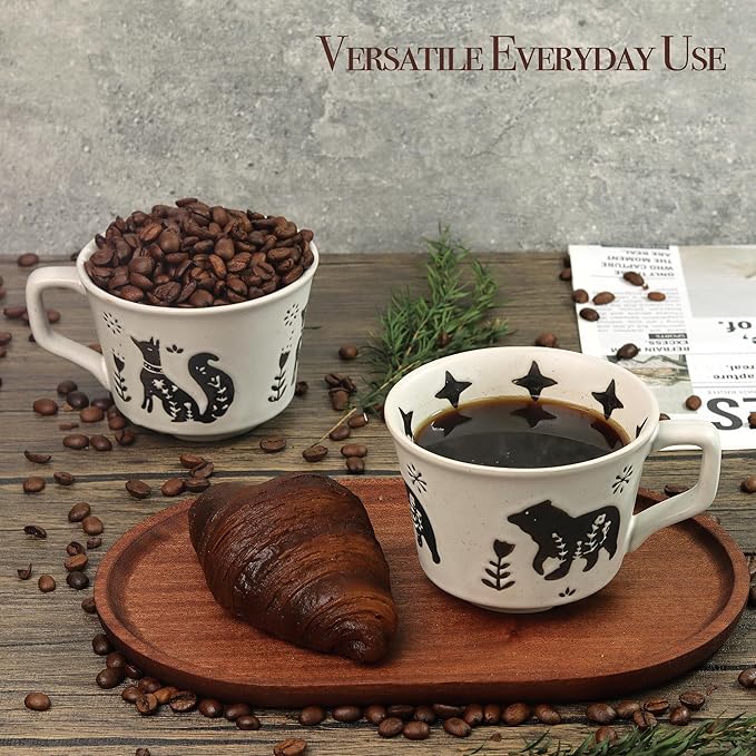 Ceramic Coffee Mug, 12 oz Novelty Unique Teacup with Large Handle, Stoneware Cup for Tea Mocha Latte Cappuccino Espresso (Bear)