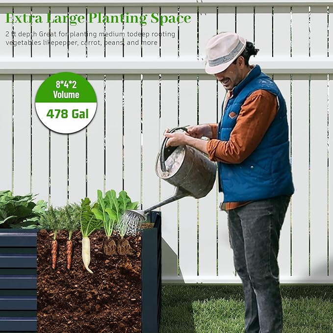 8x4x2 ft Outdoor Raised Garden Bed, Large Metal Planter Raised Beds, Planters for Outdoor Plants for Vegetables, Flowers, Herbs, Fruits, and Succulents.(4 Pcs,Blue)