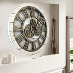 The Gears Clock The Original Real Moving Gear Wall Clock Vintage Industrial Oversized Rustic Farmhouse (24 inch (60cm),White Farmhouse)