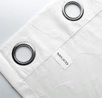 MIUCO Floral Embroidery Semi Sheer Curtains Faux Linen Grommet Window Curtains for Bedroom Living Room 63 Inch Length 2 Panels, Pure White