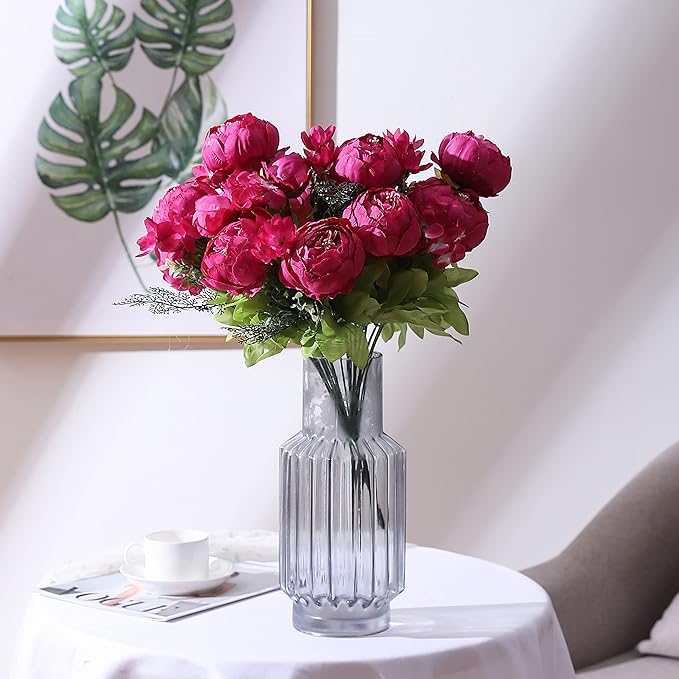 Duovlo Springs Flowers Artificial Silk Peony Bouquets Wedding Home Decoration,Pack of 1 (Spring Hot Pink)