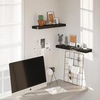 BAMEOS Floating Shelf,Wall Shelf,Decor Wall Mounted Shelves,Hanging Shelf Set L24xW6 for Bathroom Kitchen Living,Kitchen,Room Bedroom Storage,Black