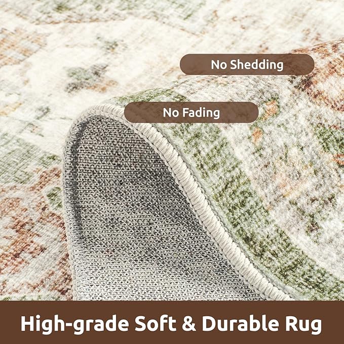 AMOAMI-4X6 Area Rugs for Living Room -Soft Vintage Bedroom Rugs-Non Slip Washable Rug-Throw for Living Room Bedroom Bedside Dining Room Office Green