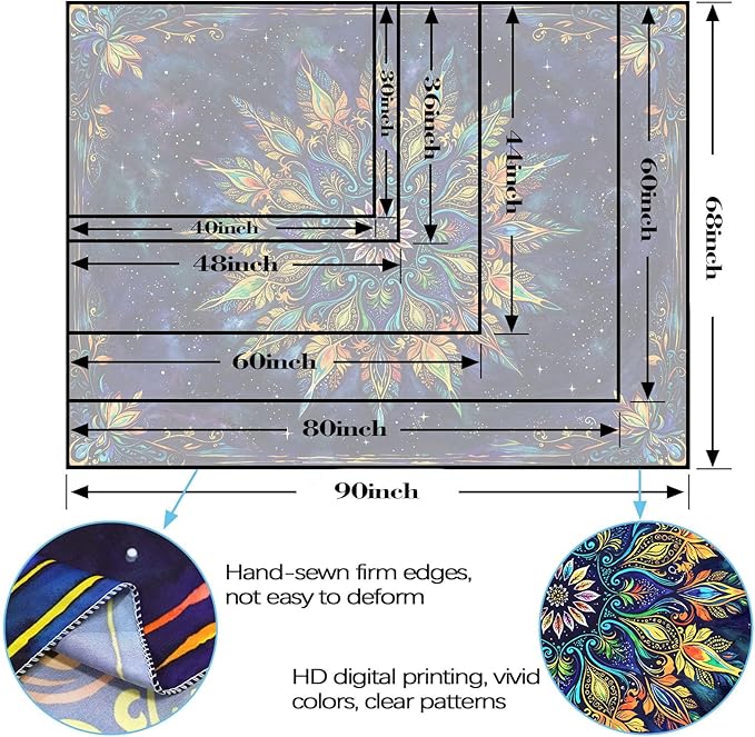 Fowocu Boho Floral Mandala Tapestry for Bedroom Aesthetic Blue Bohemian Colorful Flower Wall Tapestry Purple Hippie Indian Small Tapestries Wall Hanging for Living Room Dorm Decor 48 x 36 Inch