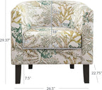 BELLEZE Living Room Chair, Linen Round Accent Barrel Chair, Club Tub Sofa Chair for Bedroom, Corner Chair with Flared Legs and Cozy Soft Padding - Highland (Green Coral)