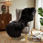 AMTOVO Faux Sheepskin Rug, Black Ultra Soft Fluffy Shag Area Rug, 2 x 6 ft Faux Fur Rug for Bedroom Sofa Throw Cushion Room Decor, Sheepskin