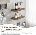 24 Inch Floating Shelves, 12 Inch Deep Floating Shelves for Wall, Floating Shelf with Invisible Brackets, Deep Shelves for Bathroom, Bedroom, Living Room, 2 Pack, Brown