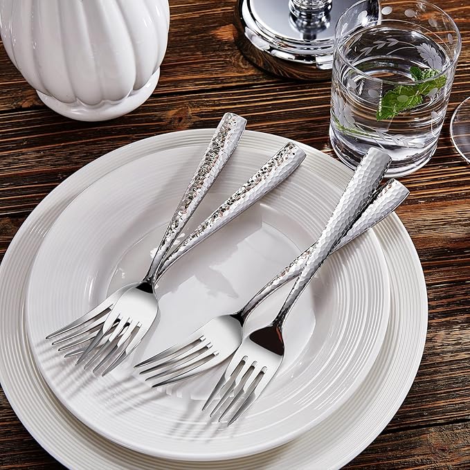 KEAWELL Premium 20/45/65 Piece Louis Hammered Silverware Set with Squared Edge, 18/10 Stainless Steel, Service for 4/8/12, Fine Flatware Set, Dishwasher Safe (20)